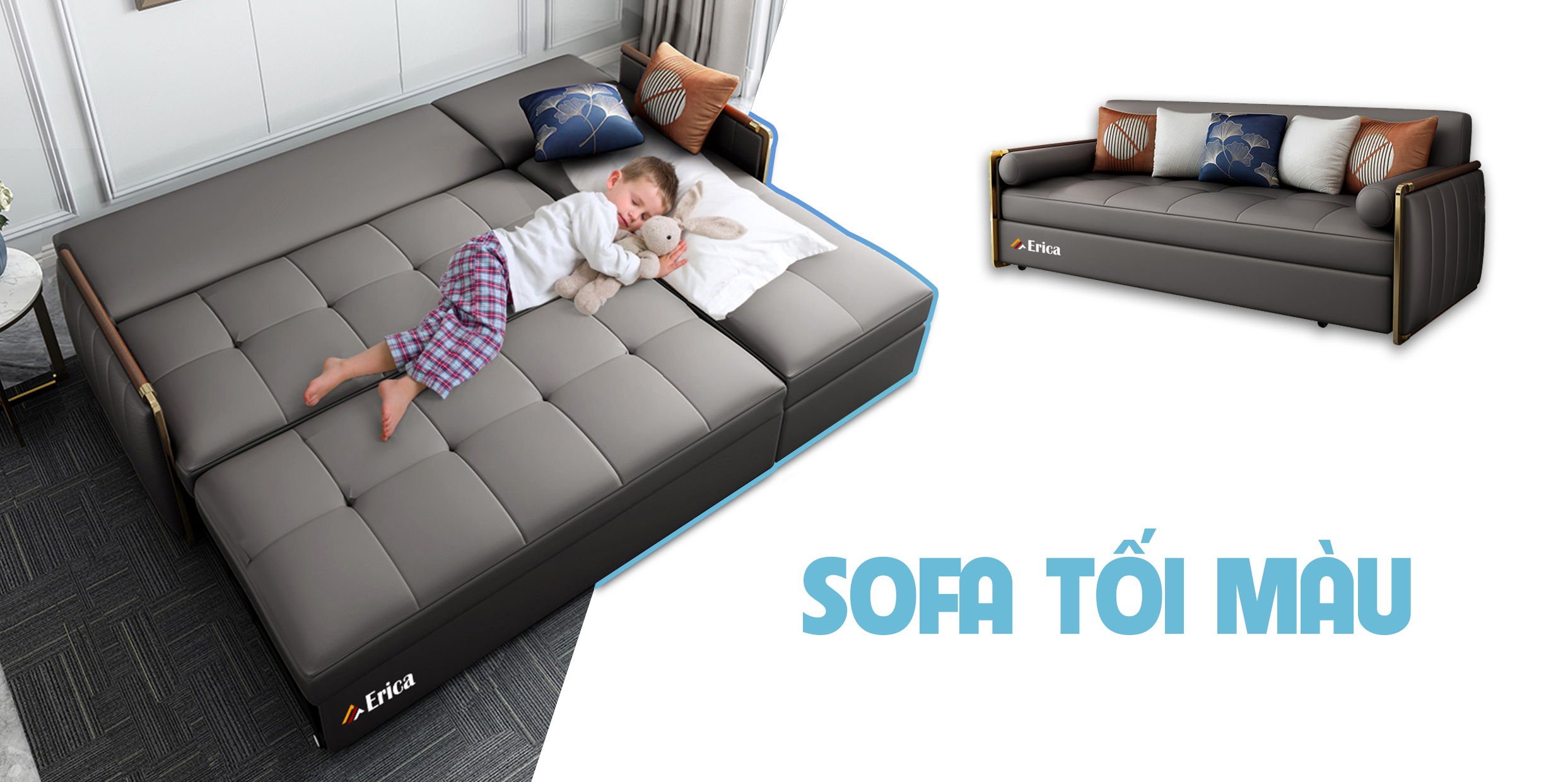 CÁCH BÀI TRÍ GIÚP THAY ĐỔI KHÔNG GIAN SỐNG CÙNG GIƯỜNG NGỦ SOFA MÀU TỐI
